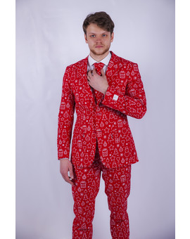 Прокат мужского костюма красного цвета в белый принт, изображение 2