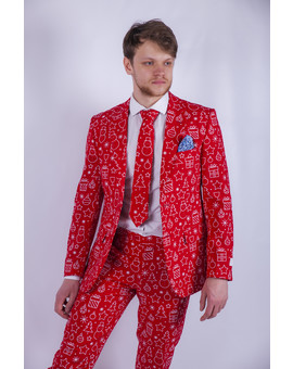 Прокат мужского костюма красного цвета в белый принт, изображение 5