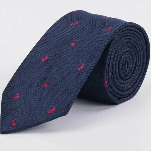 Аренда галстука синего цвета с красным узором для мужского костюма