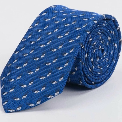 Прокат галстука синего цвета с фактурным двухцветным узором для мужских костюмов