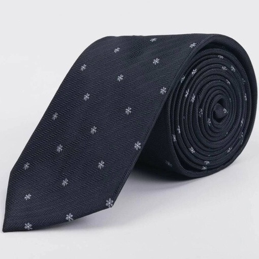 Черный галстук напрокат с редким белым цветочным узором для мужского костюма