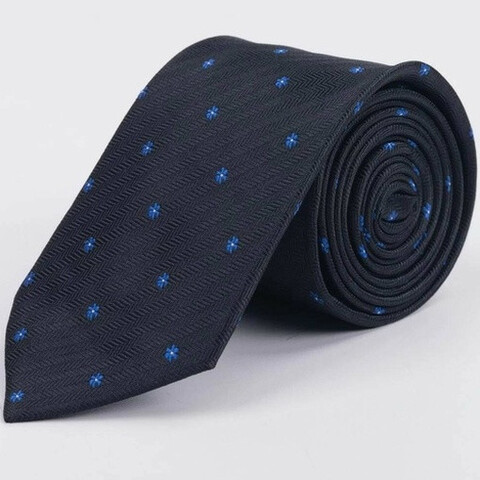 Черный галстук напрокат с синим цветочным узором для мужских костюмов