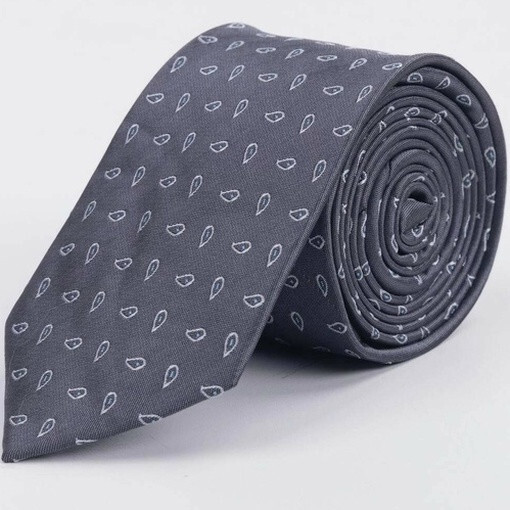 Серый галстук напрокат с белым каплевидным узором для мужских костюмов