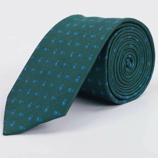 Галстук напрокат зеленого цвет с сине-белым узором для мужских костюмов