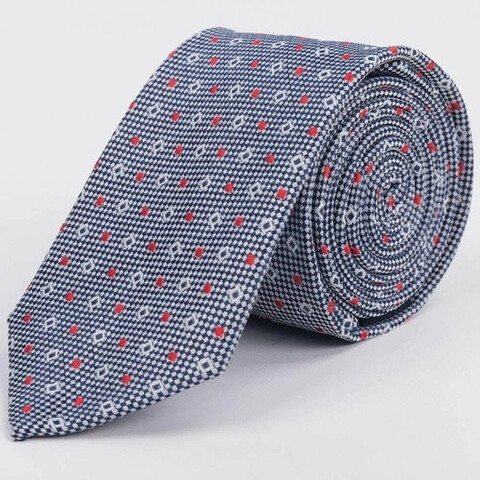 Фактурный галстук серого цвета в аренду с узорами оранжевого и белого цвета для мужского костюма