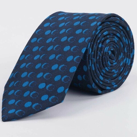 Галстук напрокат синего цвета с двухцветным узором овальной формы для мужских костюмов