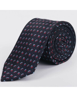 Аренда черного галстука с ромбовидным фактурным узором красно-голубого цвета для мужского костюма, изображение 1