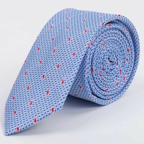 Арендовать голубой галстук с красным узором для мужских костюмов
