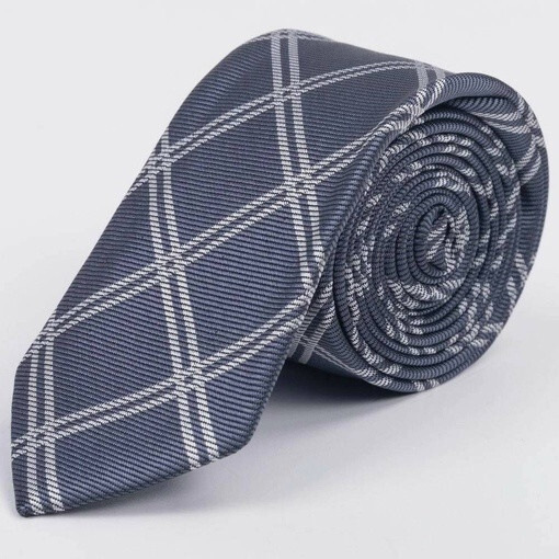 Арендовать галстук серого цвета в крупную белую клетку для мужского костюма