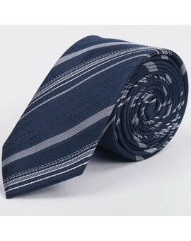 Аренда синего галстука в белую мульти полосу для мужских костюмов, изображение 1