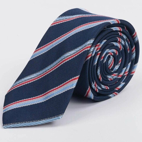 Аренда темно-синего галстука в разноцветную полосу для мужских костюмов