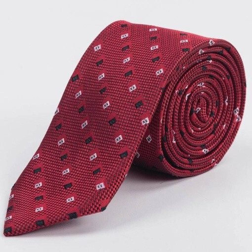 Прокат красного фактурного галстука с черно-белым узором мульти для мужского костюма