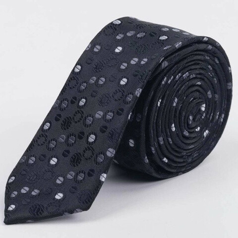 Аренда узкого галстука черного цвета с кольцевым узором мульти для мужского костюма