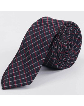 Аренда узкого галстука черного цвета в красно-белую клетку для мужского костюма, изображение 1