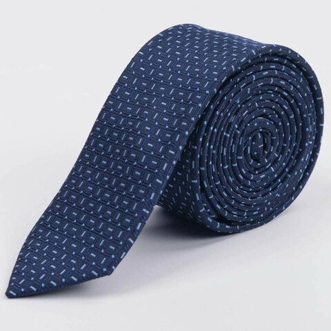 Аренда узкого галстука синего цвета с голубым узором для мужских костюмов