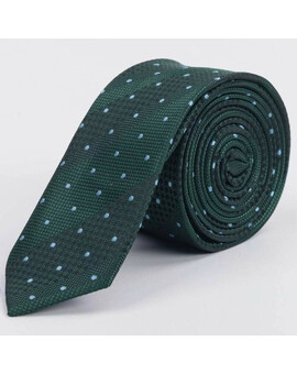 Аренда узкого галстука в полоску зеленого цвета с голубым узором для мужских костюмов, изображение 1