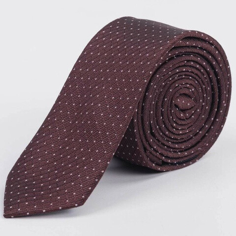 Аренда узкого галстука коричневого цвета с белым точечным узором для мужского костюма