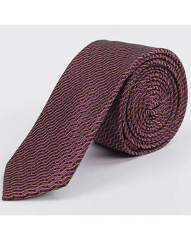 Аренда узкого галстука фиолетового цвета с черным и оранжевым узором мульти для мужского костюма, изображение 1