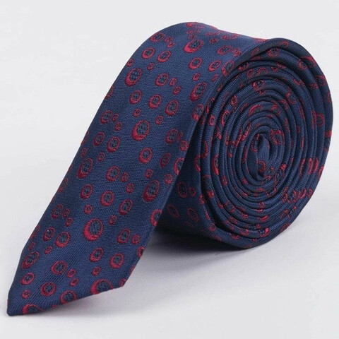 Прокат узкого галстука темно-синего цвета с красным кольцевым узором для мужских костюмов