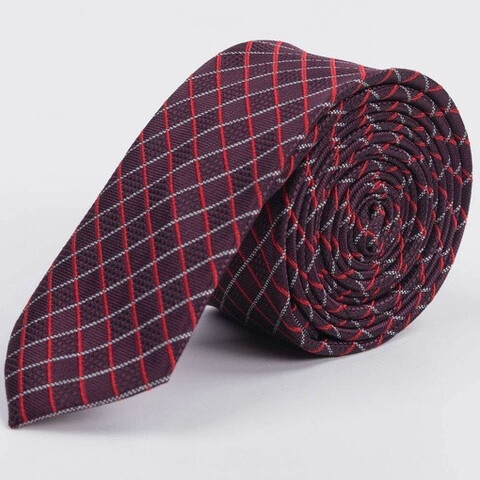 Прокат узкого галстука бордового цвета в разноцветную клетку для мужского костюма