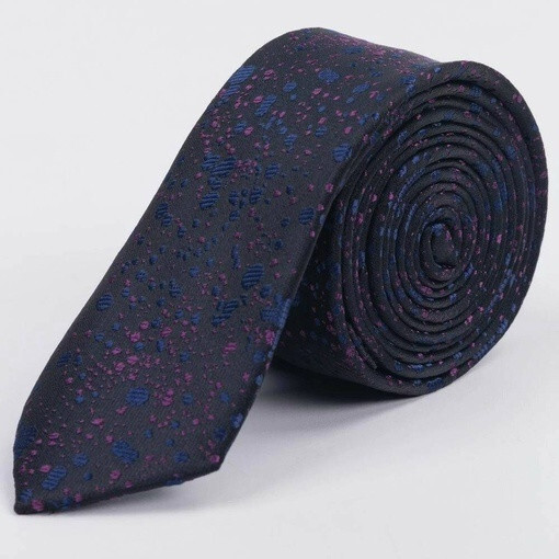 Прокат узкого галстука насыщенно-синего цвета с разноцветным узором для мужских костюмов