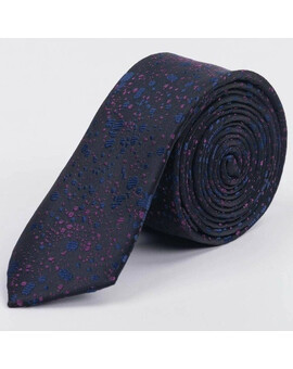 Прокат узкого галстука насыщенно-синего цвета с разноцветным узором для мужских костюмов, изображение 1