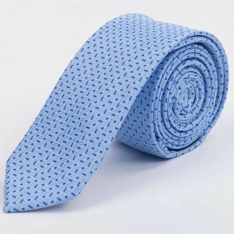 Прокат узкого галстука голубого цвета с синим узором для мужских костюмов