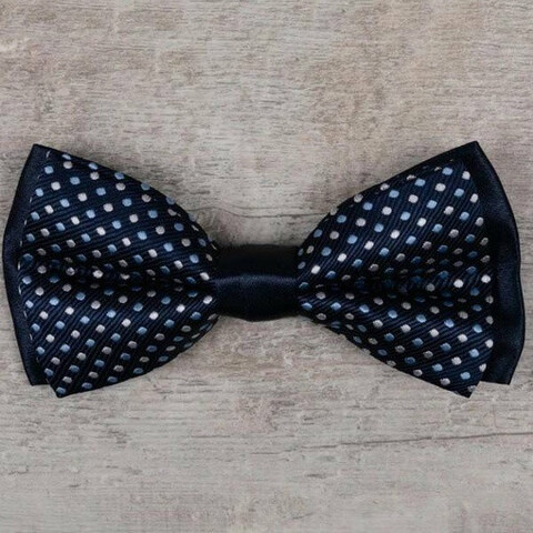 Аренда бабочки синего цвета с разноцветным мелким круглым узором для мужского костюма