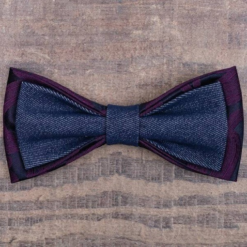 Аренда джинсовой бабочки с крупным бордовым узором для мужских костюмов