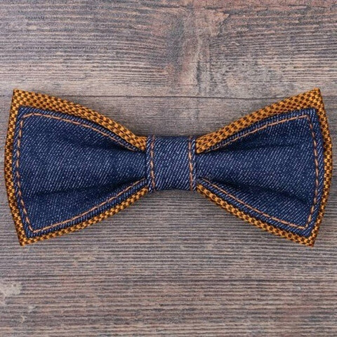 Аренда джинсовой бабочки с оранжевыми вставками для мужских костюмов