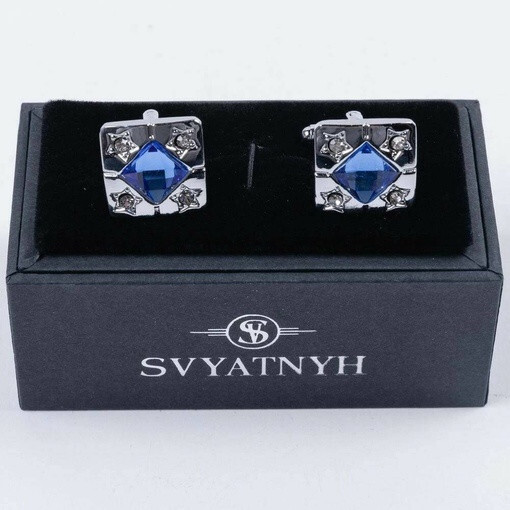 Аренда запонок прямоугольной формы и вставкой синего цвета для мужских костюмов