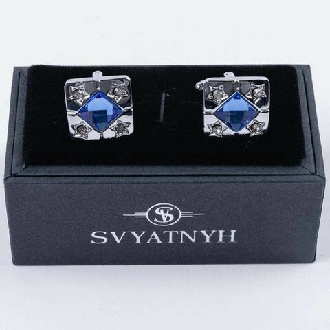 Аренда запонок прямоугольной формы и вставкой синего цвета для мужских костюмов