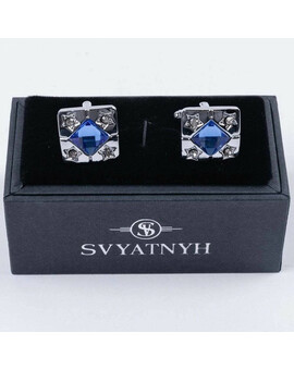 Аренда запонок прямоугольной формы и вставкой синего цвета для мужских костюмов, изображение 1