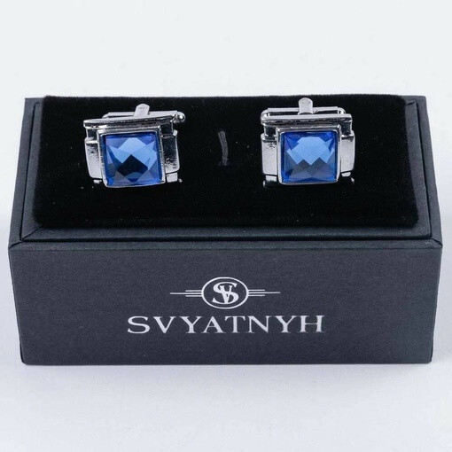 Аренда запонок прямоугольной формы с синими вставками для мужских костюмов