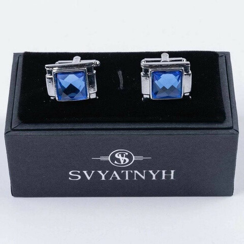 Аренда запонок прямоугольной формы с синими вставками для мужских костюмов