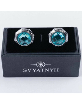 Аренда запонок с зелено-голубой вставкой для мужских костюмов, изображение 1