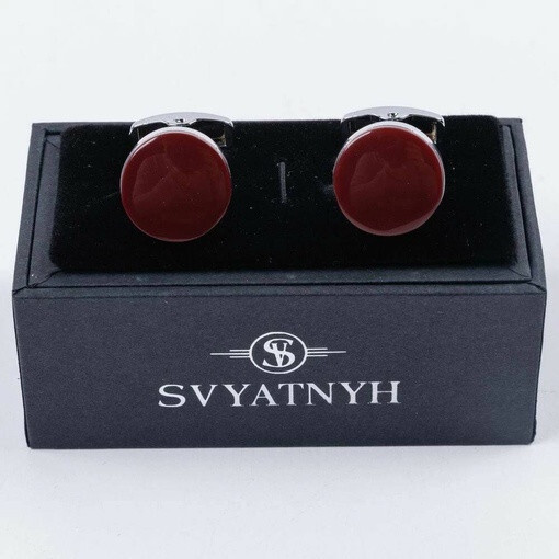 Аренда запонок с круглой крупной вставкой красного цвета для мужских костюмов