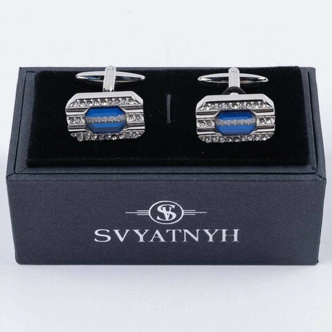 Прокат запонок с вставкой синего цвета для мужского костюма