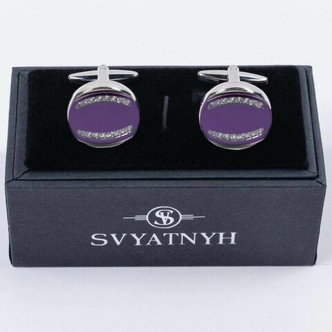Аренда запонок круглой формы с пурпурно-фиолетовой вставкой для мужских костюмов