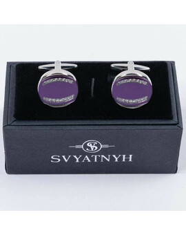 Аренда запонок круглой формы с пурпурно-фиолетовой вставкой для мужских костюмов, изображение 1