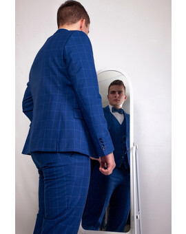 Мужской клетчатый костюм светло-синего цвета в аренду, изображение 1